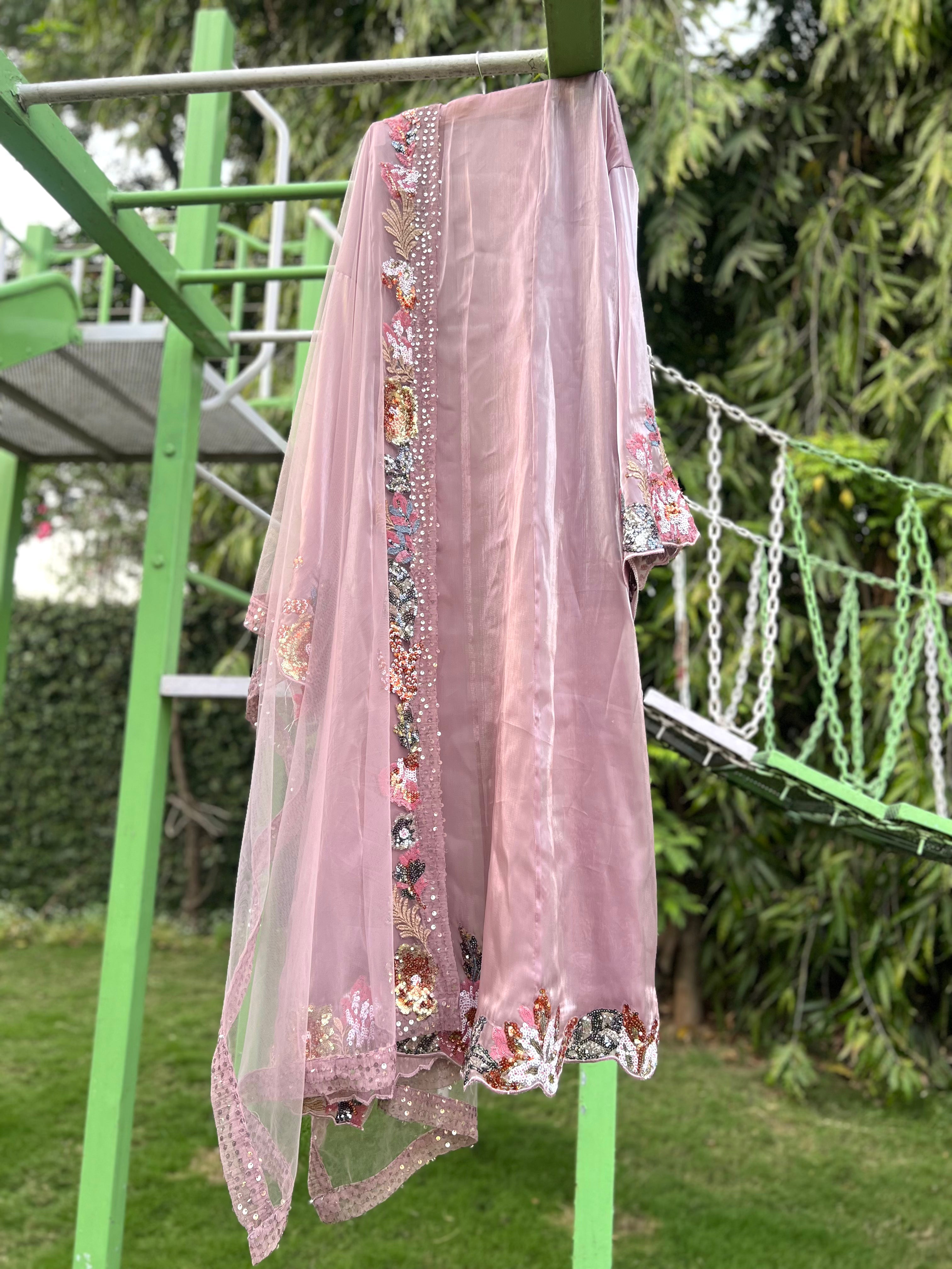 Onion Pink Satin Organza Panel Solo