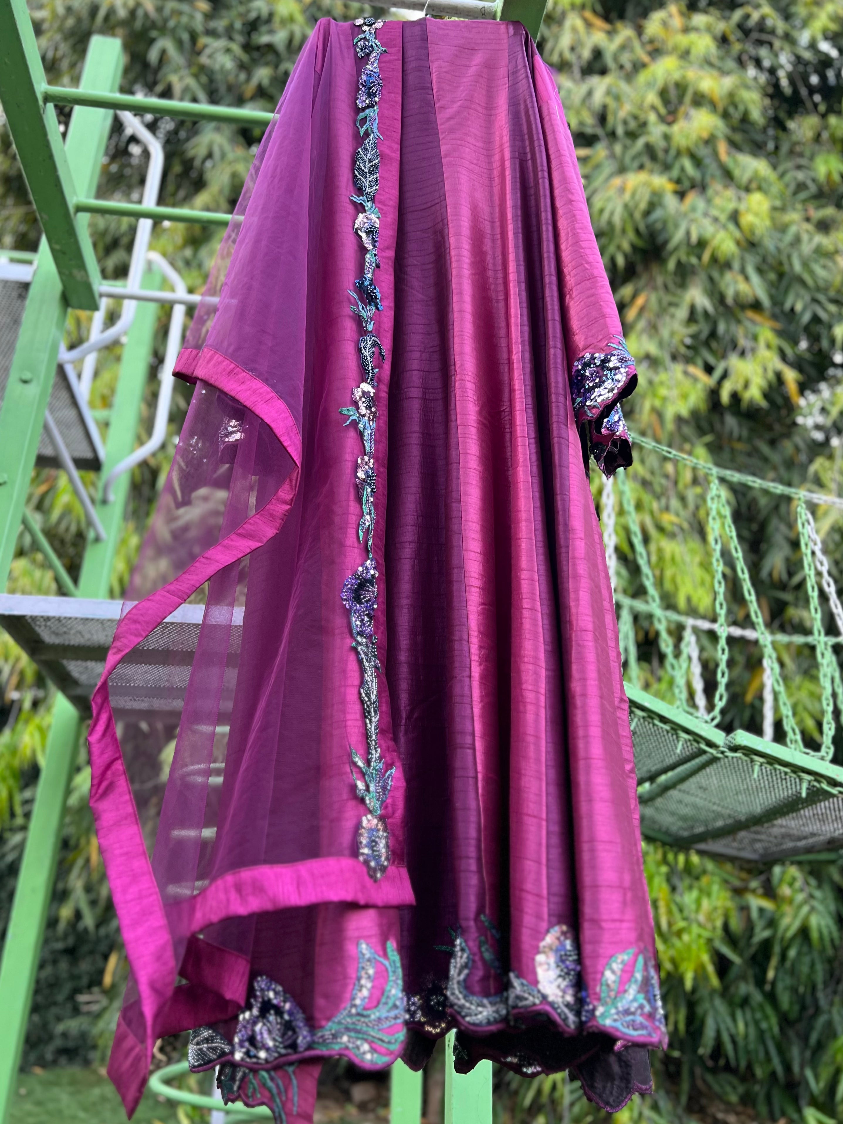 Dual Wine Silk Big Cutdana Anarkali