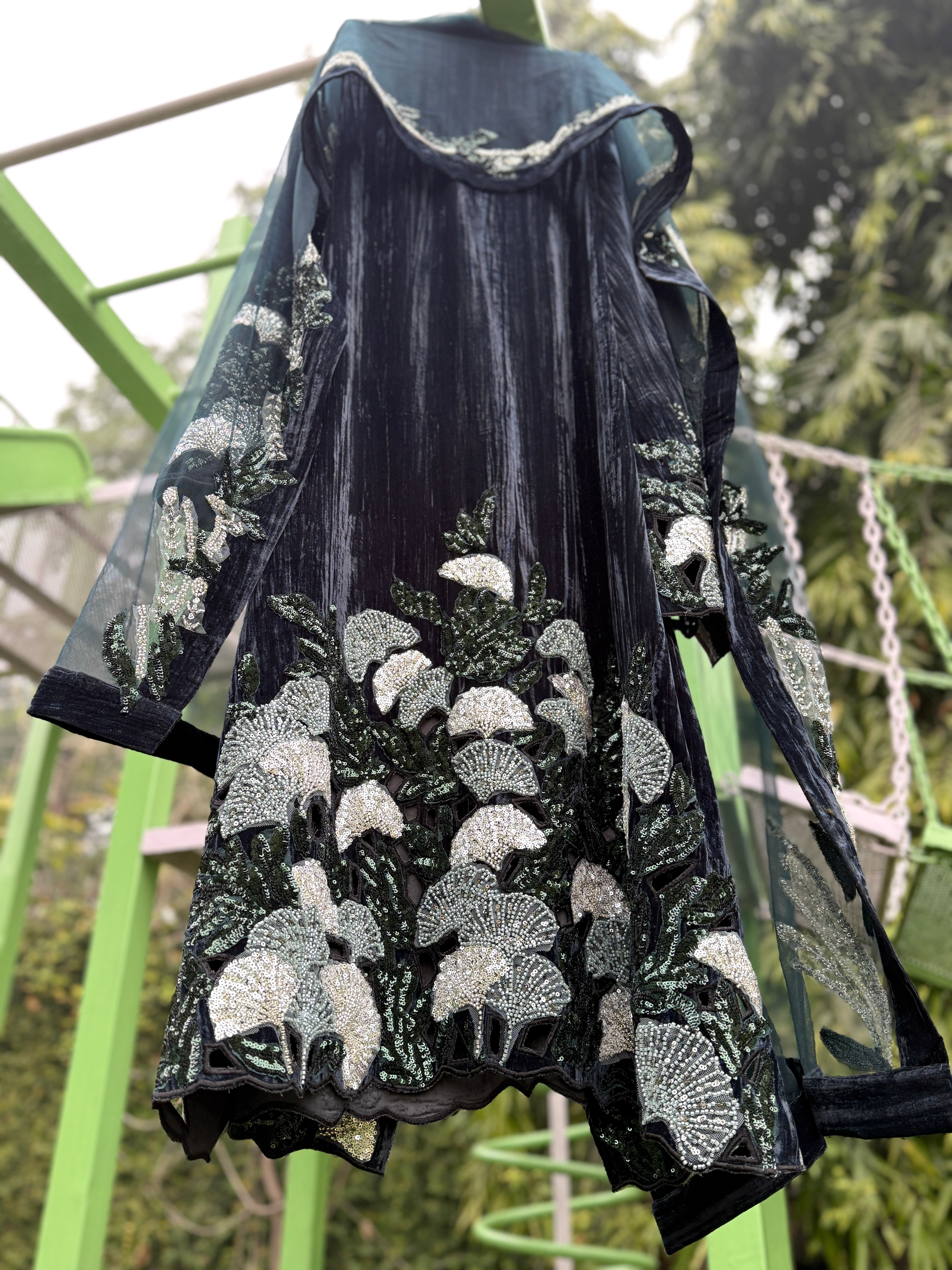 Grey Green Crush Velvet Cuts
