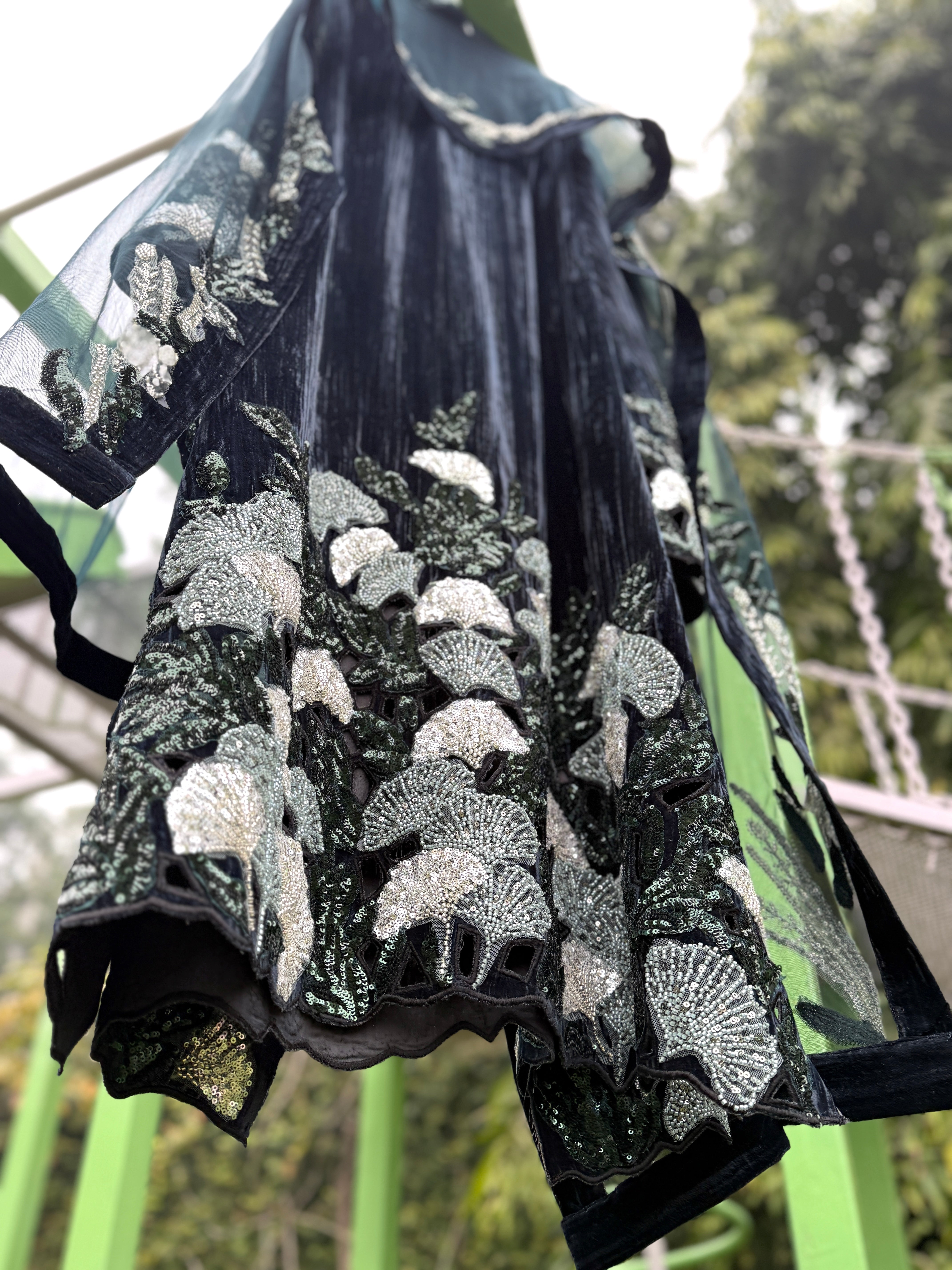 Grey Green Crush Velvet Cuts