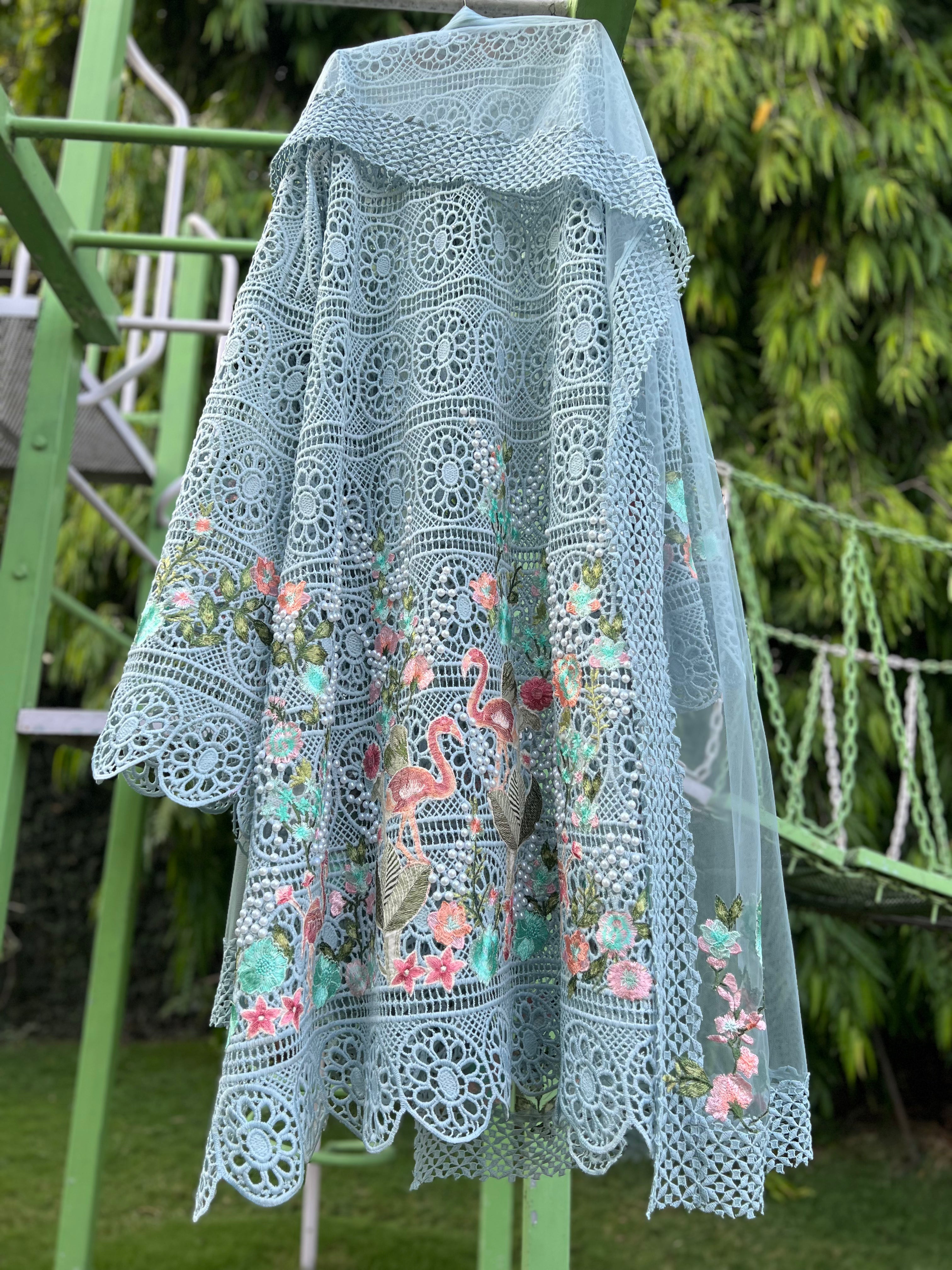 Sky Blue Crochet Flamingo