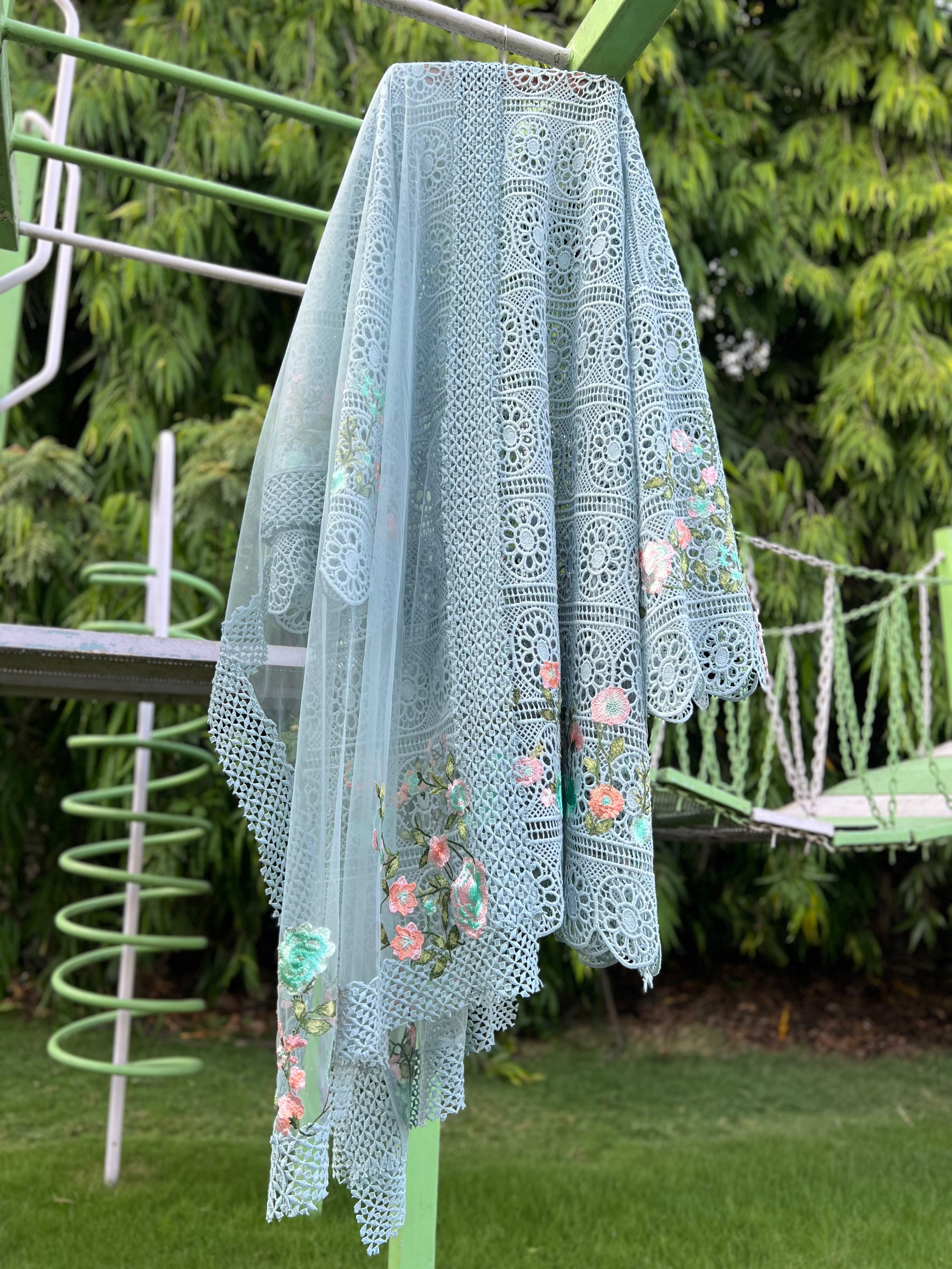 Sky Blue Crochet Flamingo