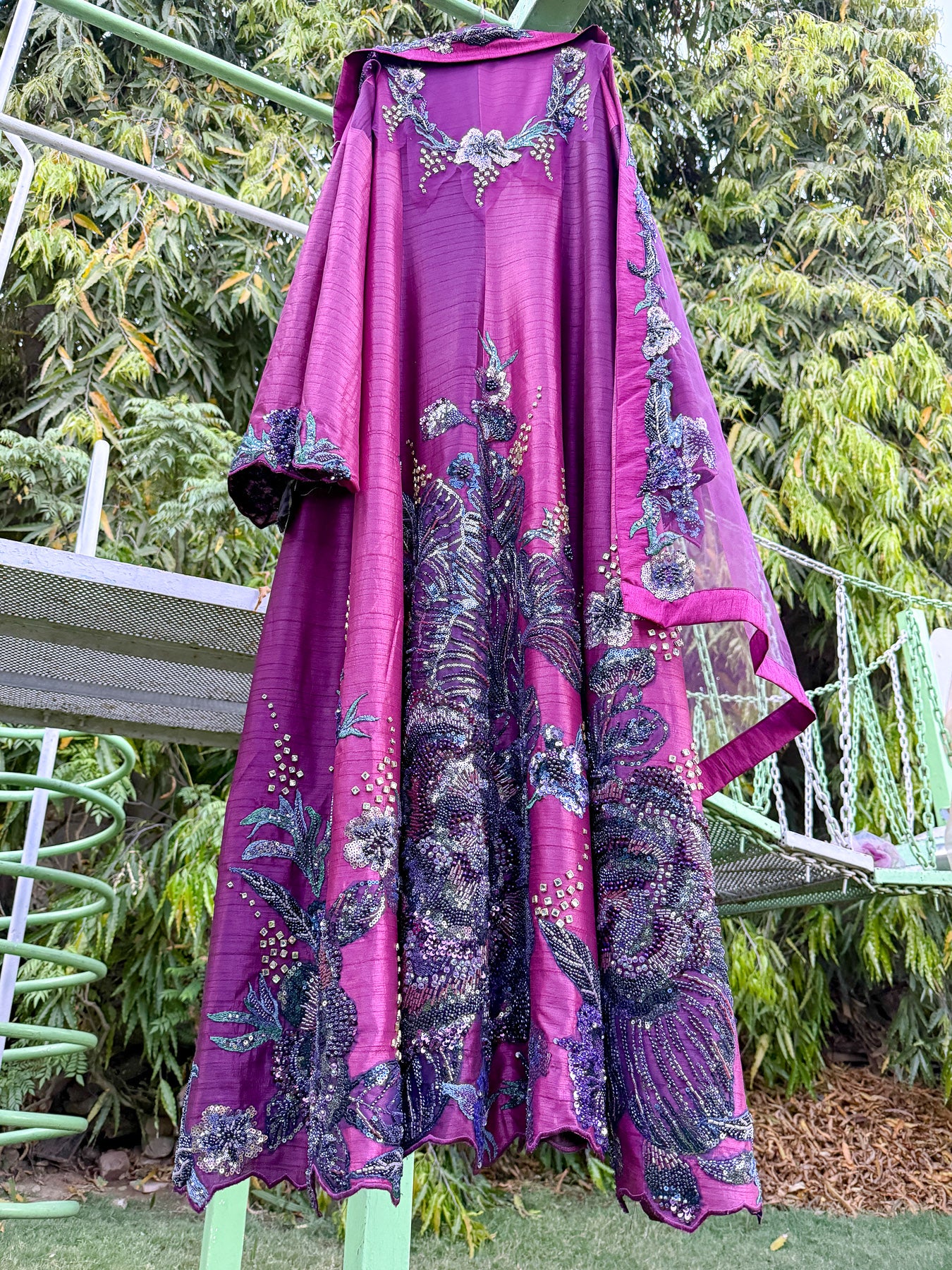 Dual Wine Silk Big Cutdana Anarkali