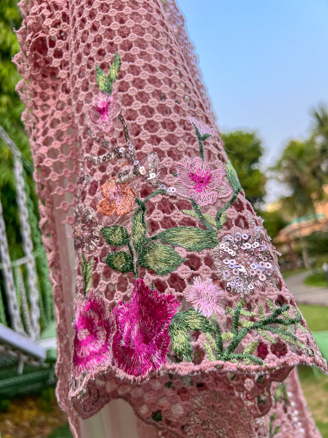Pink Border Crochet Floral